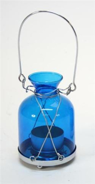 Flasche zum aufhängen blau BB; ca. D: 8cm H: 11,5cm