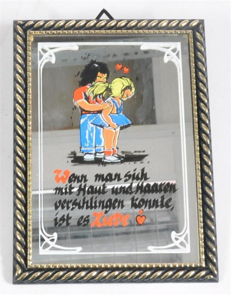Bild mit Spiegel "Junge u.Mädchen" ca. 16,5x12 cm