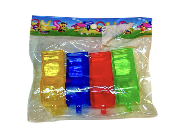 Plastik Pfeife transparent 4er Set sort. OPP, ca. L: 35cm