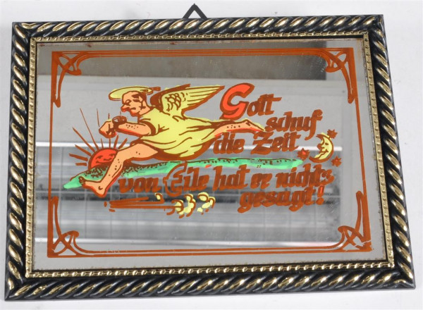 Bild mit Spiegel "Gott schuf die Zeit.." ca. 16,5x12 cm