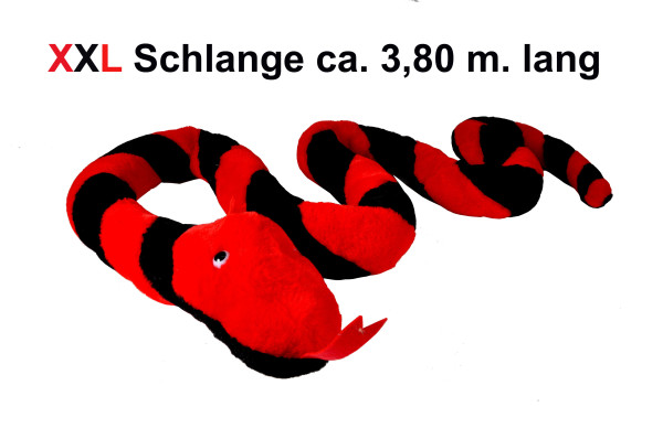 Plüsch Schlange rot-schwarz ca. 3,8m lang