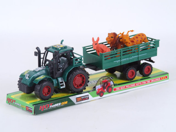 Traktor mit Anhänger und Tieren WB ca. 32x10x7cm