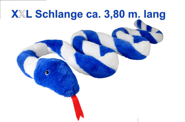 Plüsch Schlange blau-weiß ca. 3,8m lang