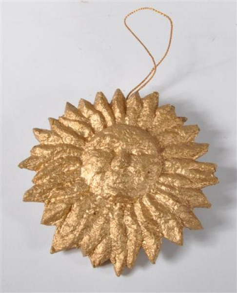 Pappmache Sonne zum Hängen, goldfarbig ca. 10 cm